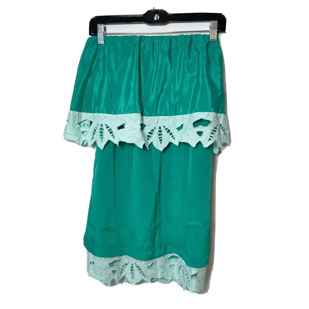 Judith March Strapless Mini Dress Womens S‎ Green Sleeveless Ruffle Floral Lace